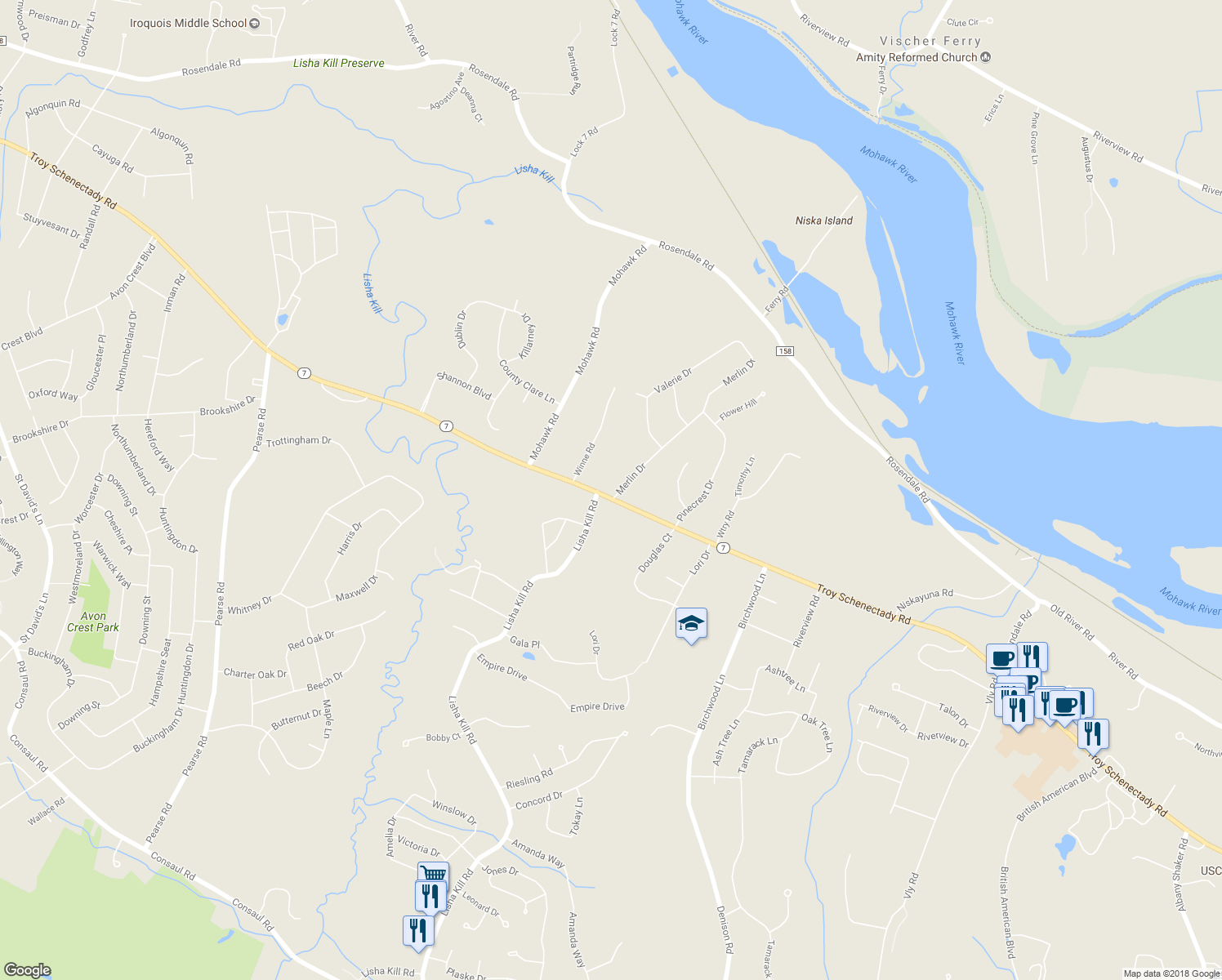 map of restaurants, bars, coffee shops, grocery stores, and more near 2811 Troy Schenectady Road in Schenectady County