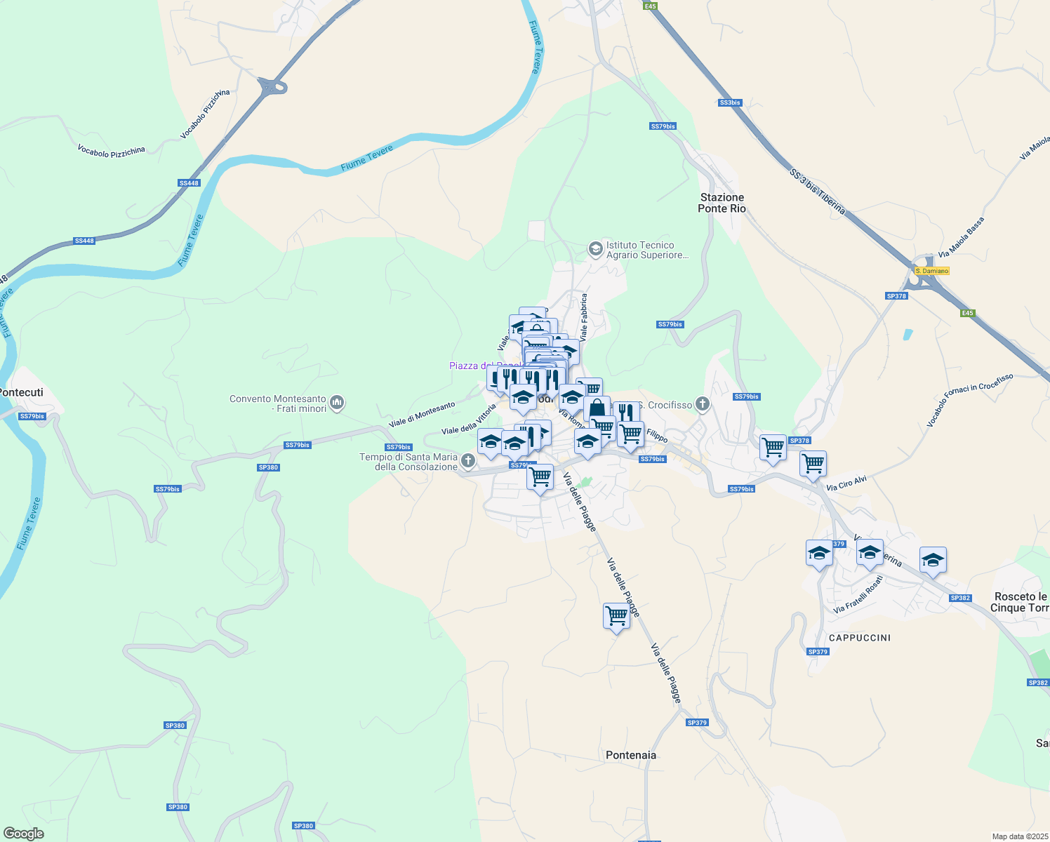 map of restaurants, bars, coffee shops, grocery stores, and more near 5 Piazza Pignattaria in Todi