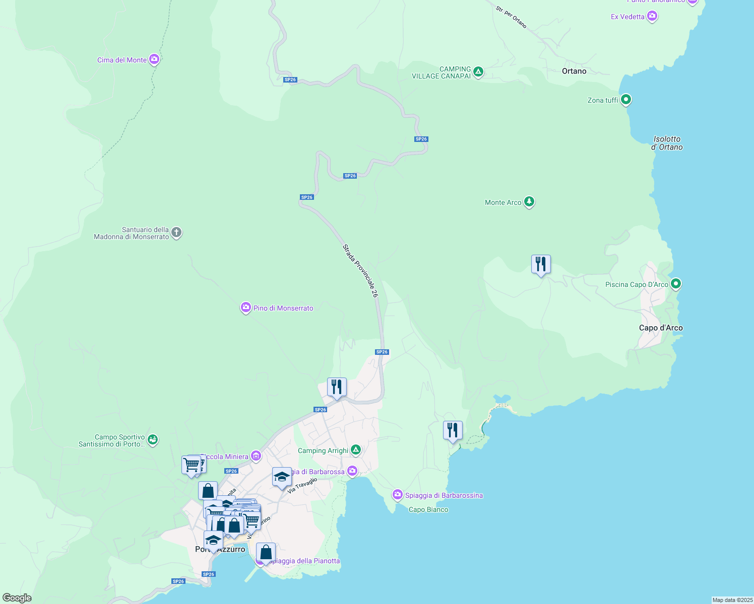 map of restaurants, bars, coffee shops, grocery stores, and more near 24 Località Santa Caterina in Provincia di Livorno