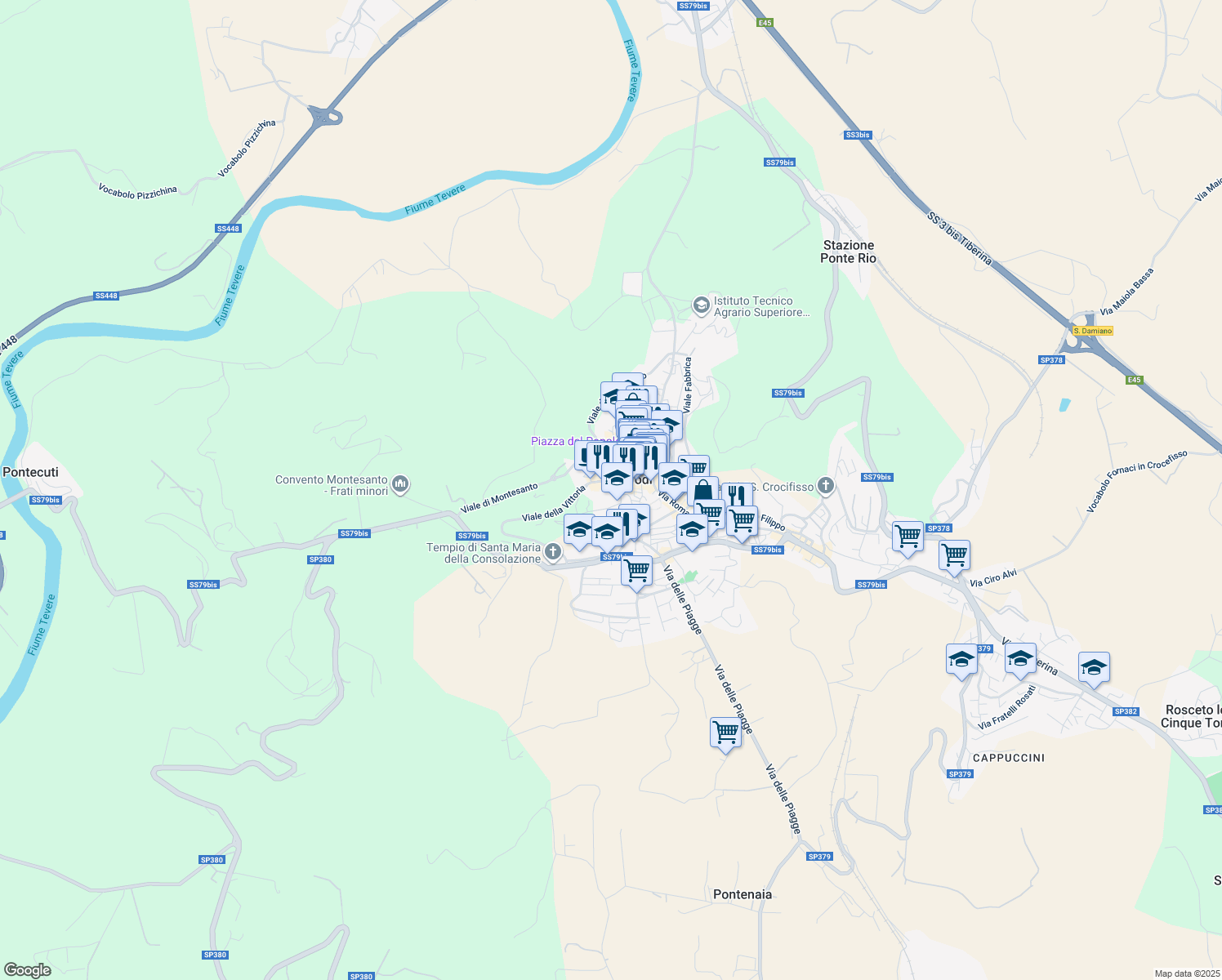 map of restaurants, bars, coffee shops, grocery stores, and more near 5 Piazza Pignattaria in Todi