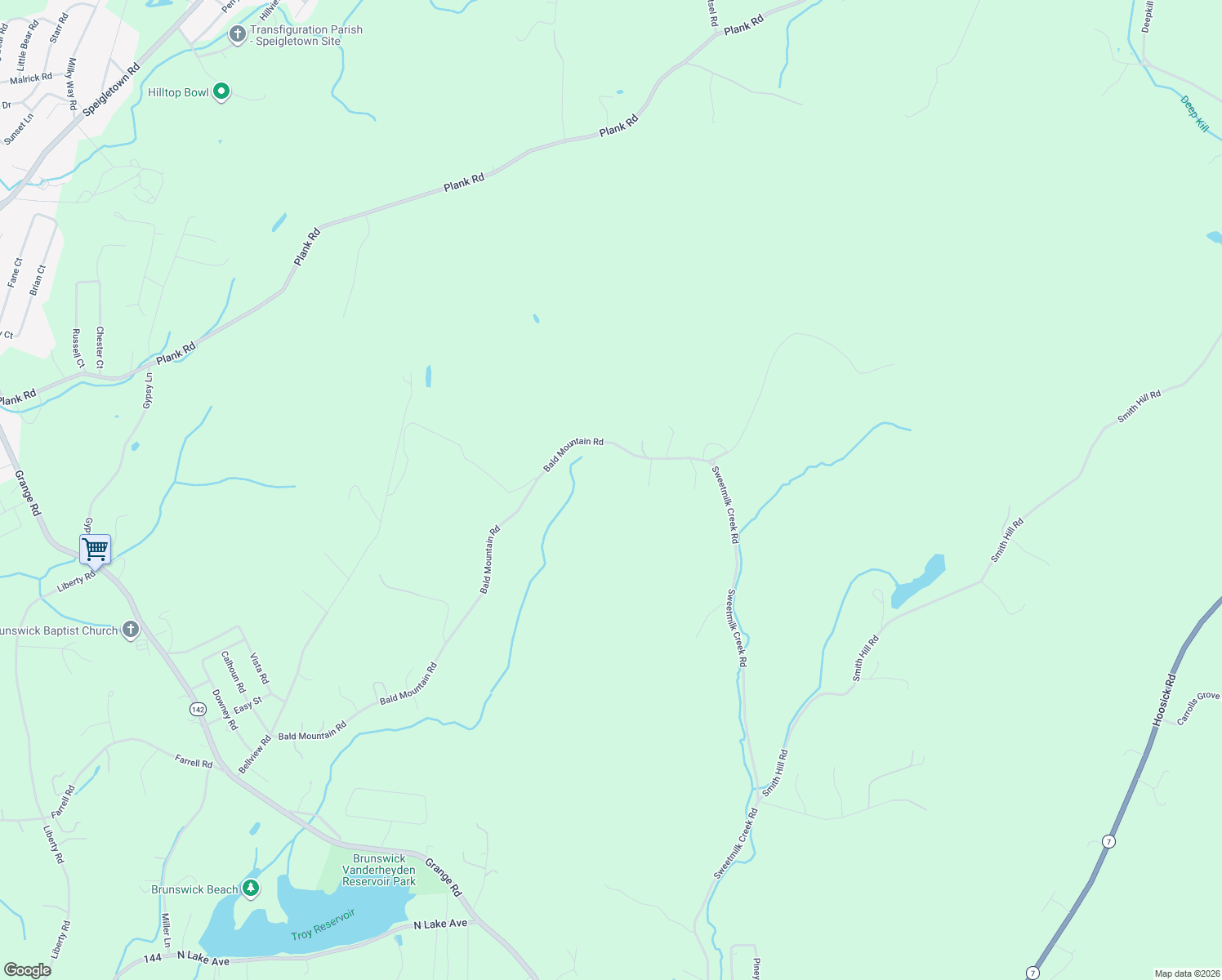 map of restaurants, bars, coffee shops, grocery stores, and more near 274 Bald Mountain Road in Troy