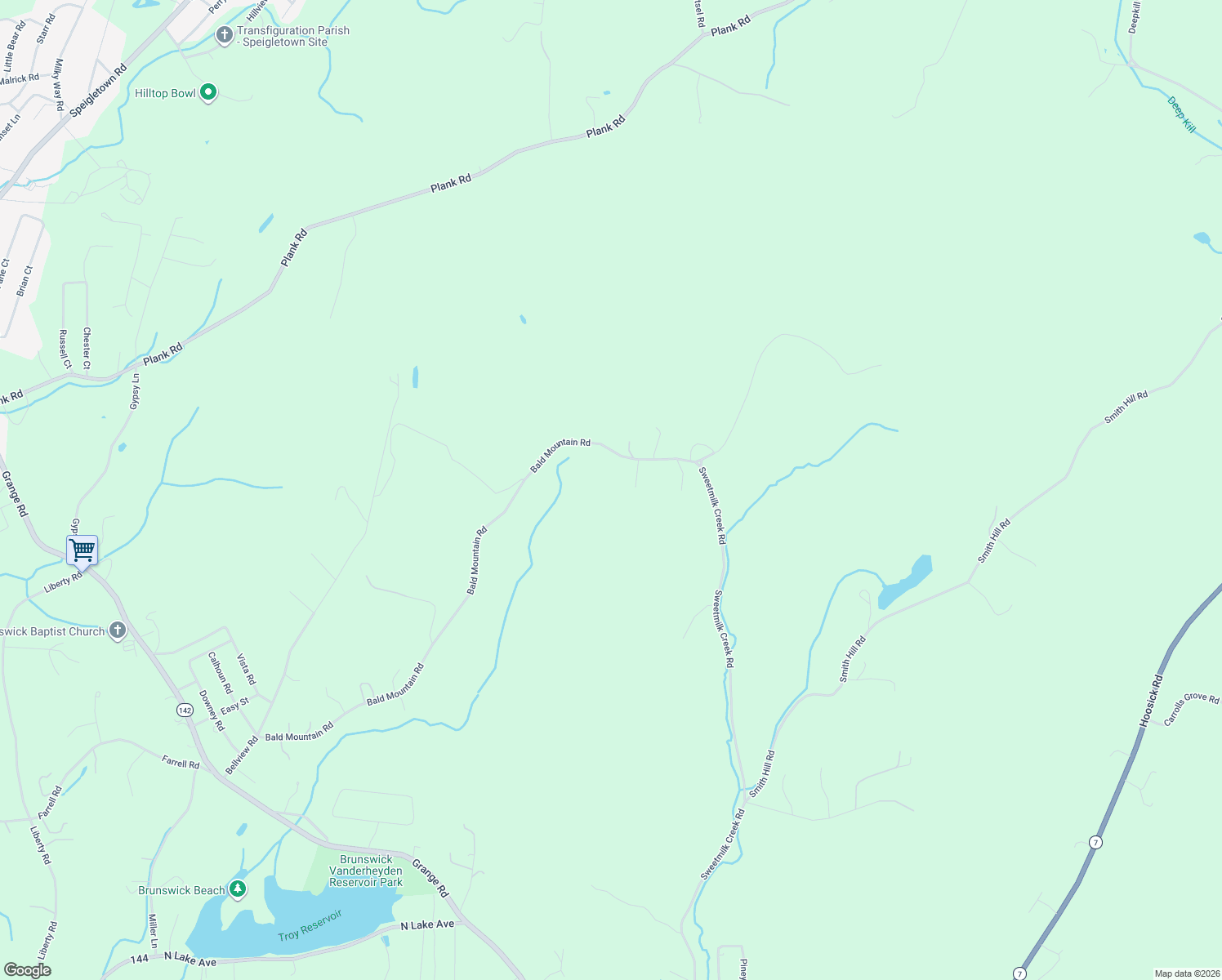 map of restaurants, bars, coffee shops, grocery stores, and more near 274 Bald Mountain Road in Troy