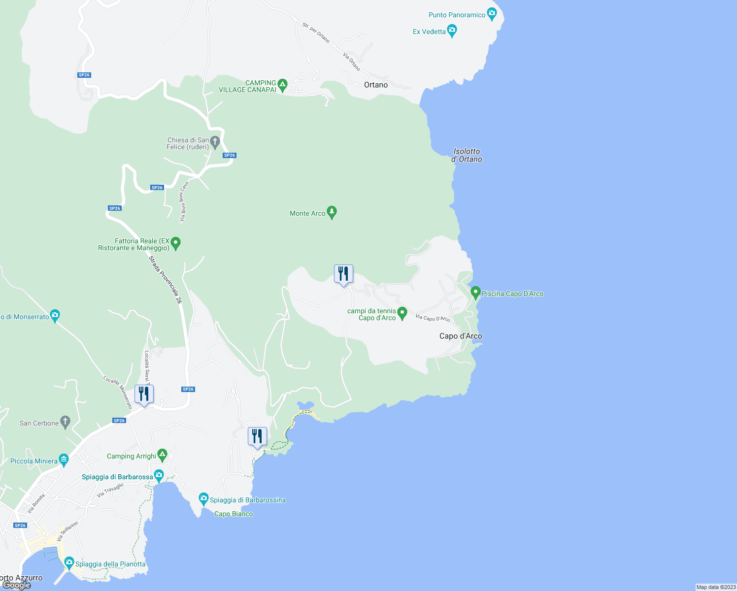map of restaurants, bars, coffee shops, grocery stores, and more near 1 Localita' Capo D'arco in Provincia di Livorno