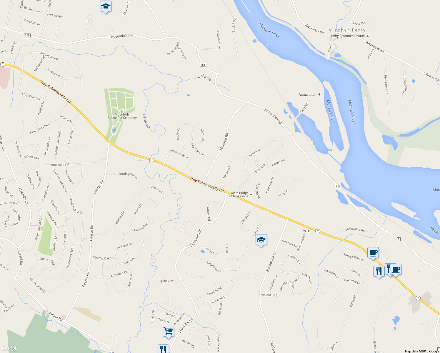 map of restaurants, bars, coffee shops, grocery stores, and more near 1027 Winne Road in Schenectady County