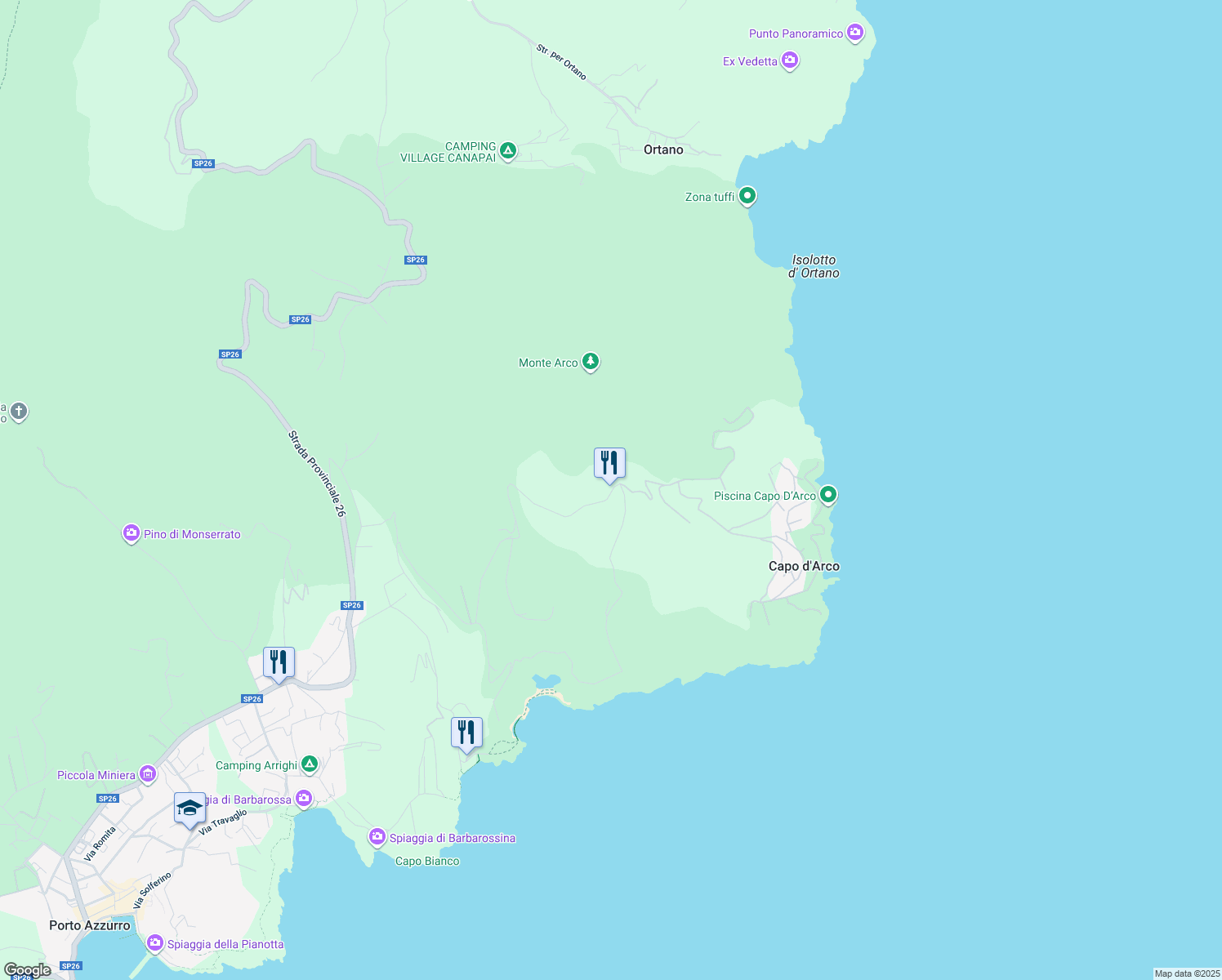 map of restaurants, bars, coffee shops, grocery stores, and more near 1 Localita' Capo D'arco in Provincia di Livorno