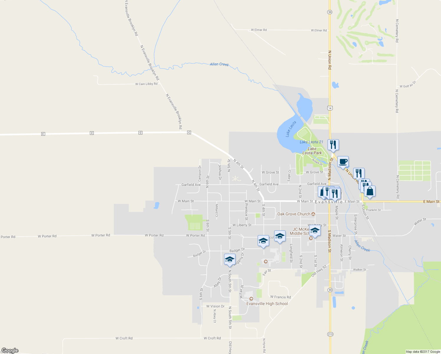 map of restaurants, bars, coffee shops, grocery stores, and more near 118 Joshua Drive in Evansville