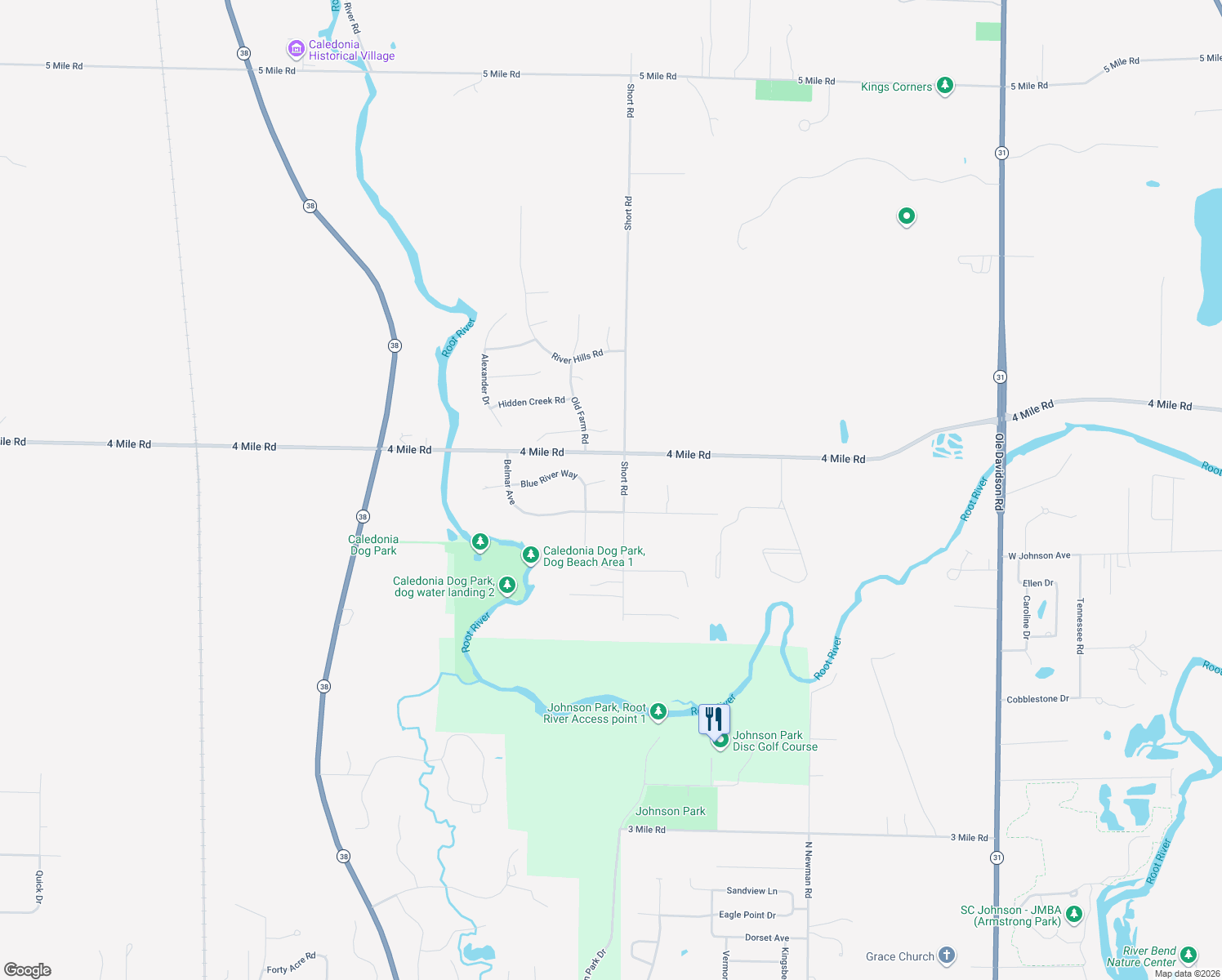 map of restaurants, bars, coffee shops, grocery stores, and more near 6215 Blue River Way in Racine