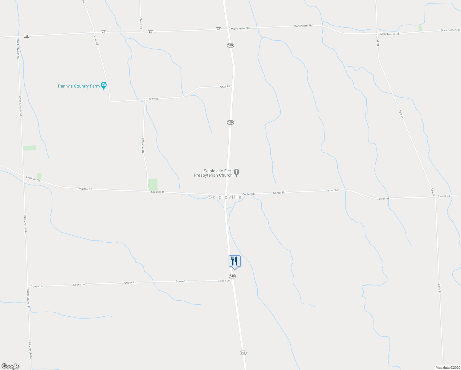 map of restaurants, bars, coffee shops, grocery stores, and more near 3412 New York 34B in Scipio Center