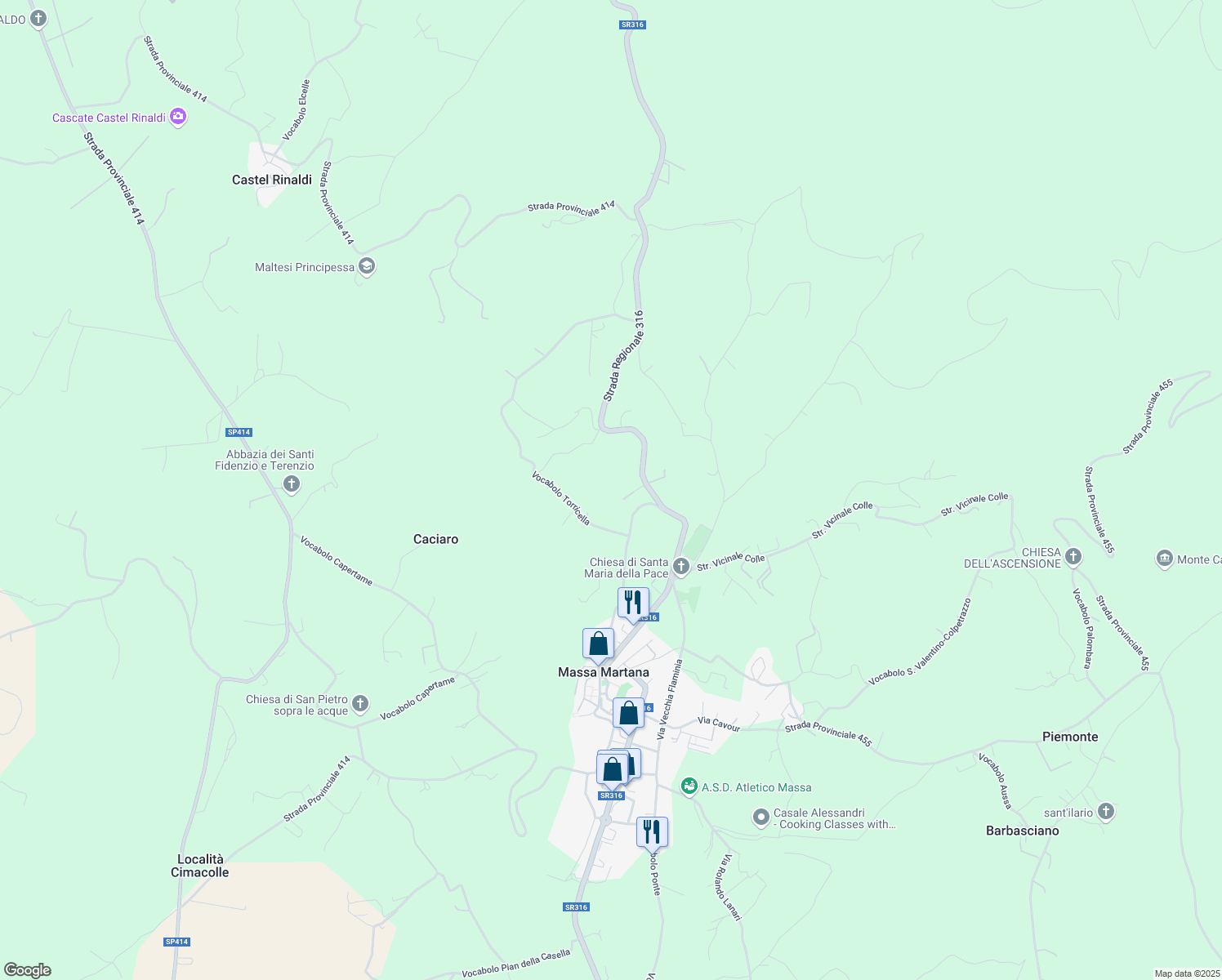 map of restaurants, bars, coffee shops, grocery stores, and more near in Province of Perugia