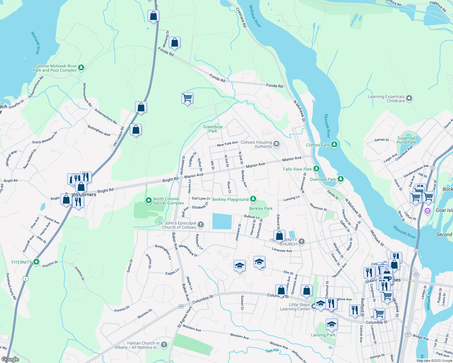 map of restaurants, bars, coffee shops, grocery stores, and more near 18 Rose Ct in Cohoes