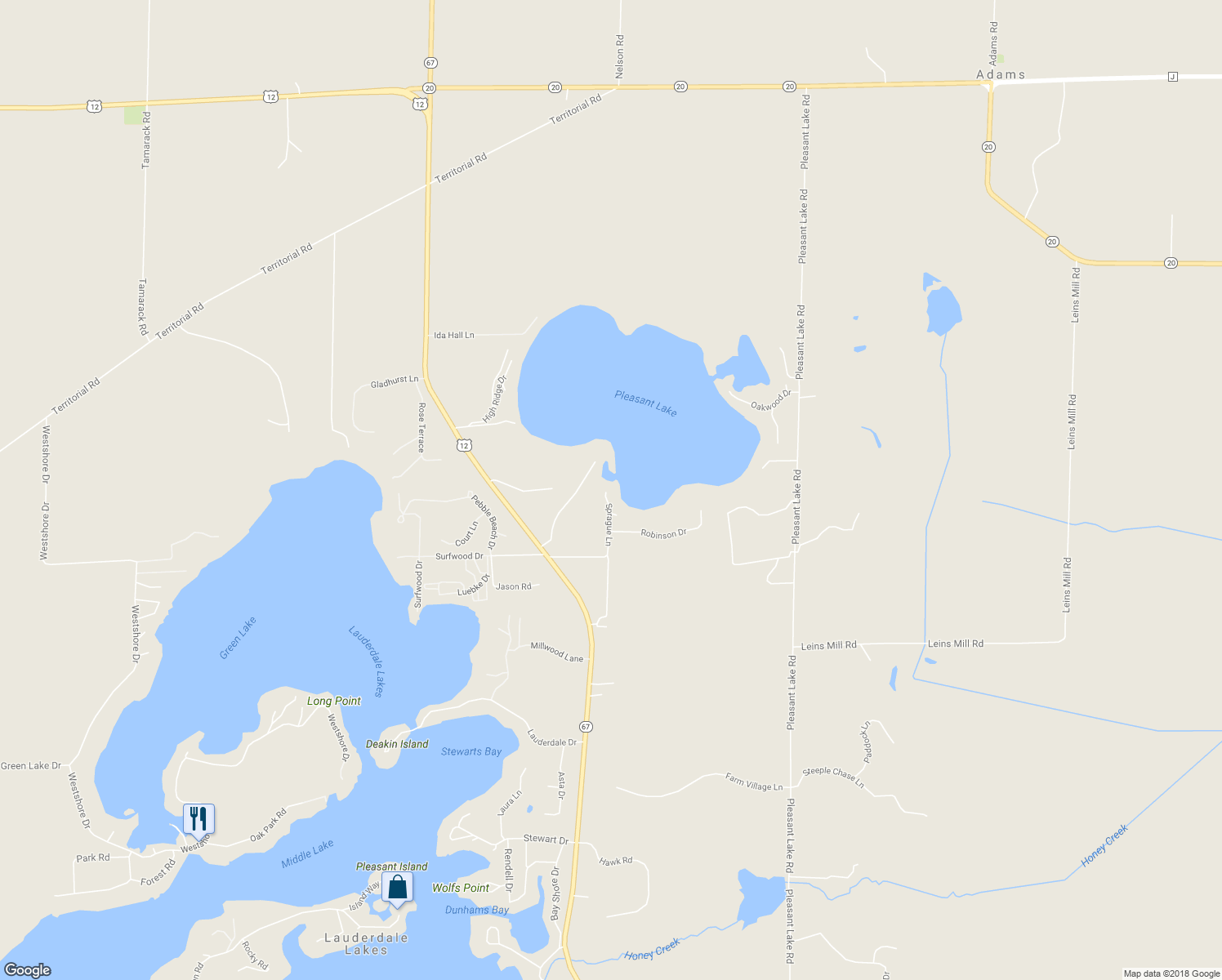 map of restaurants, bars, coffee shops, grocery stores, and more near N8088 Sprague Lane in Elkhorn