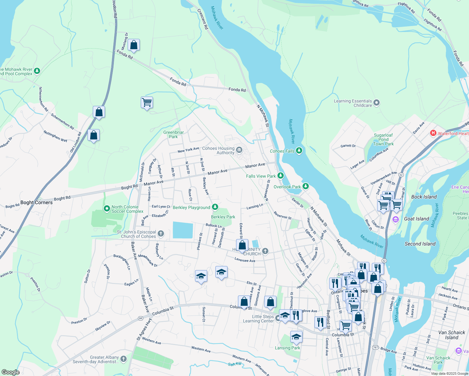 map of restaurants, bars, coffee shops, grocery stores, and more near 6 Cottage Ave in Cohoes