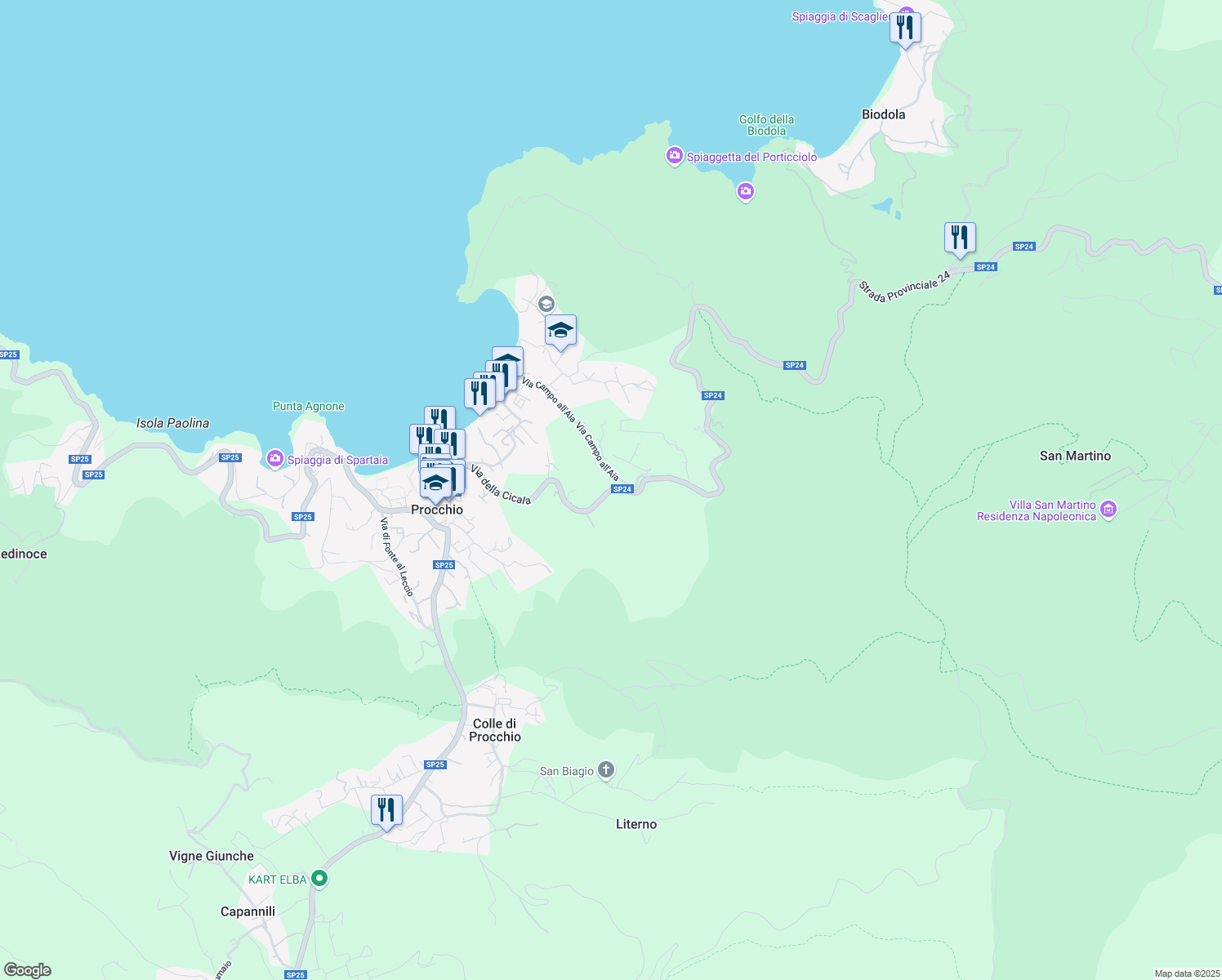 map of restaurants, bars, coffee shops, grocery stores, and more near in Provincia di Livorno