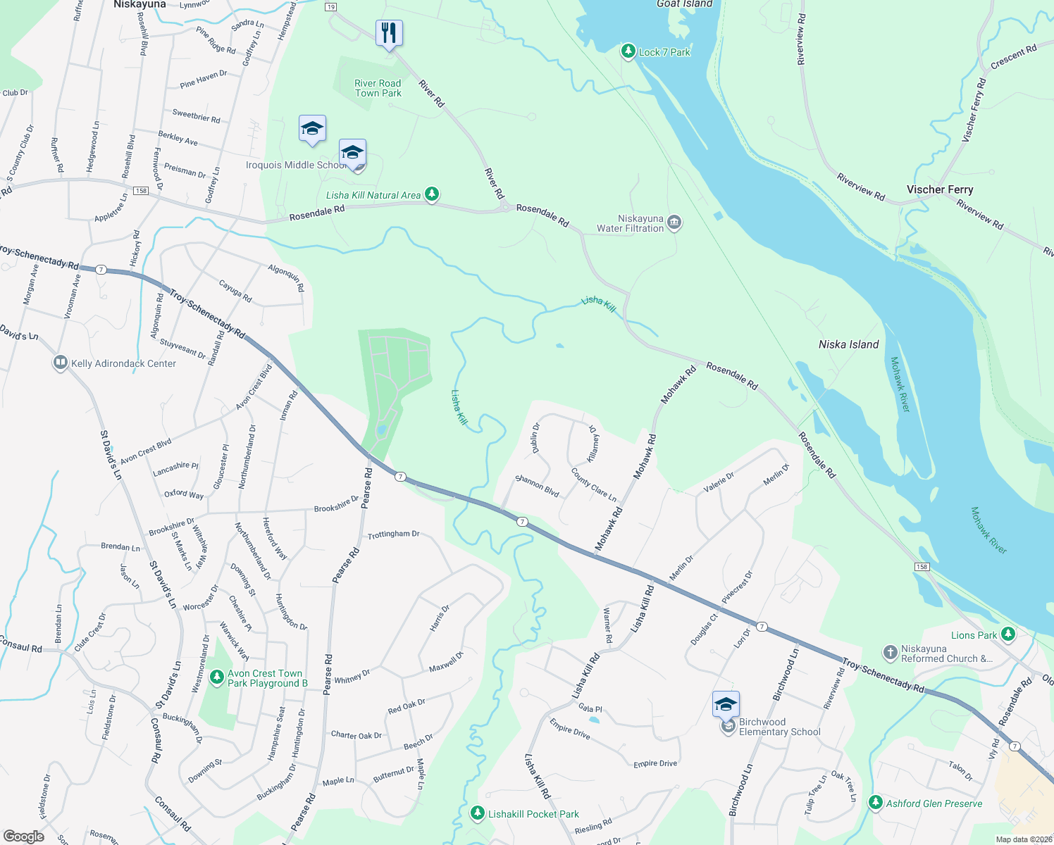 map of restaurants, bars, coffee shops, grocery stores, and more near 49 Dublin Drive in Schenectady County