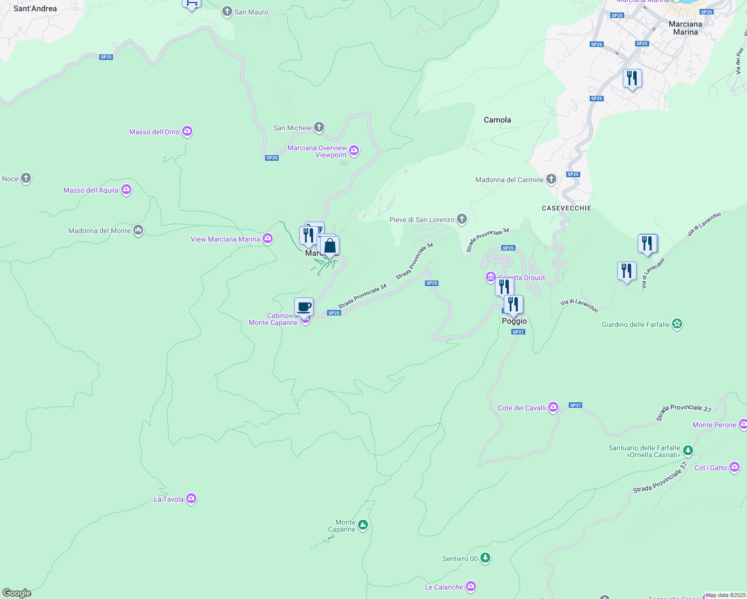 map of restaurants, bars, coffee shops, grocery stores, and more near in Province of Livorno