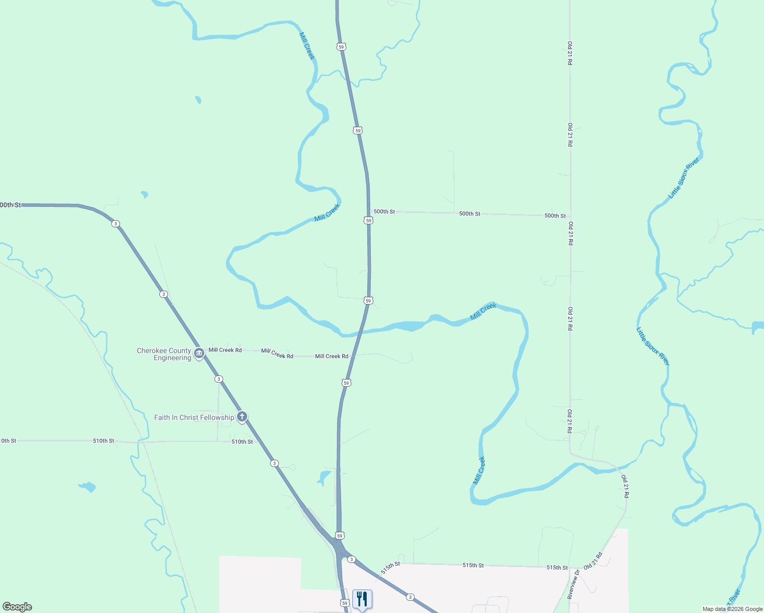 map of restaurants, bars, coffee shops, grocery stores, and more near 5035 U.S. 59 in Cherokee