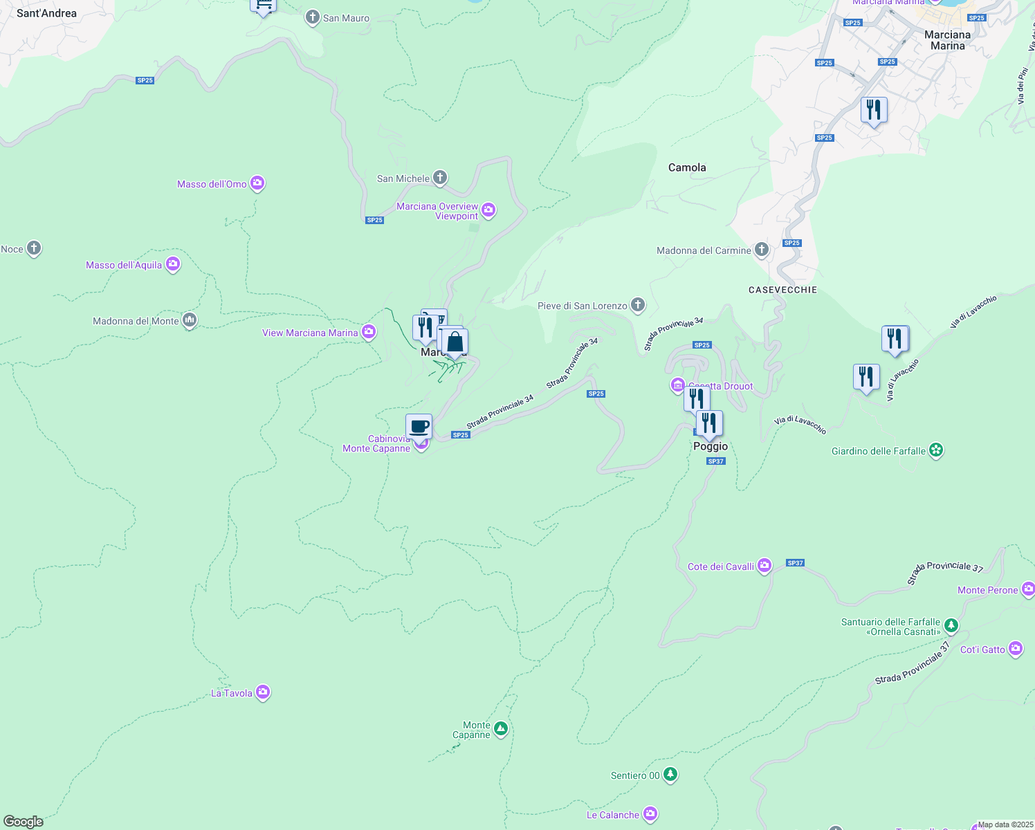 map of restaurants, bars, coffee shops, grocery stores, and more near in Province of Livorno