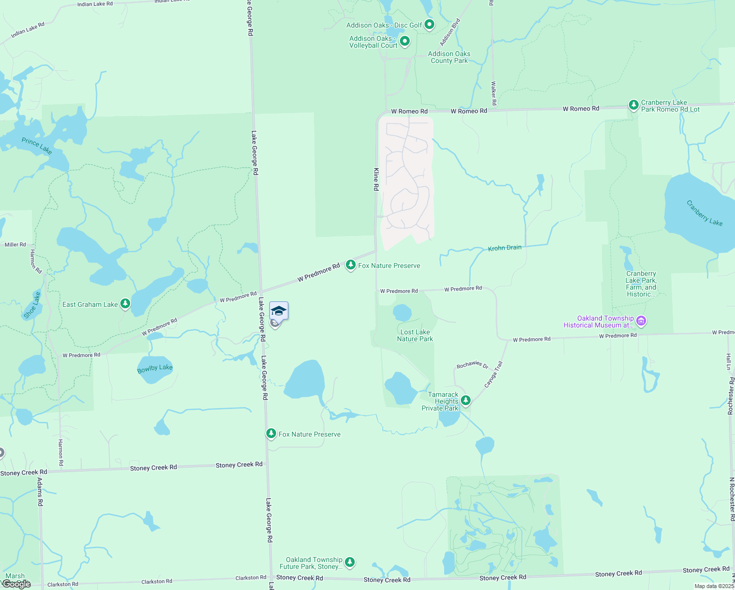 map of restaurants, bars, coffee shops, grocery stores, and more near 820 Kline Road in Oakland charter Township