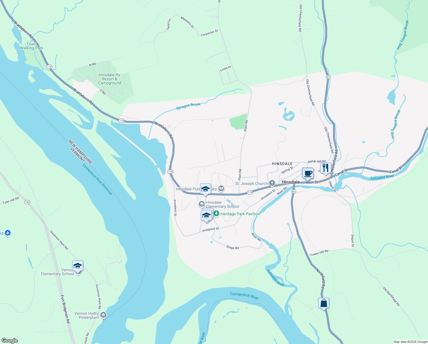 map of restaurants, bars, coffee shops, grocery stores, and more near 57 Indian Acres Drive in Hinsdale