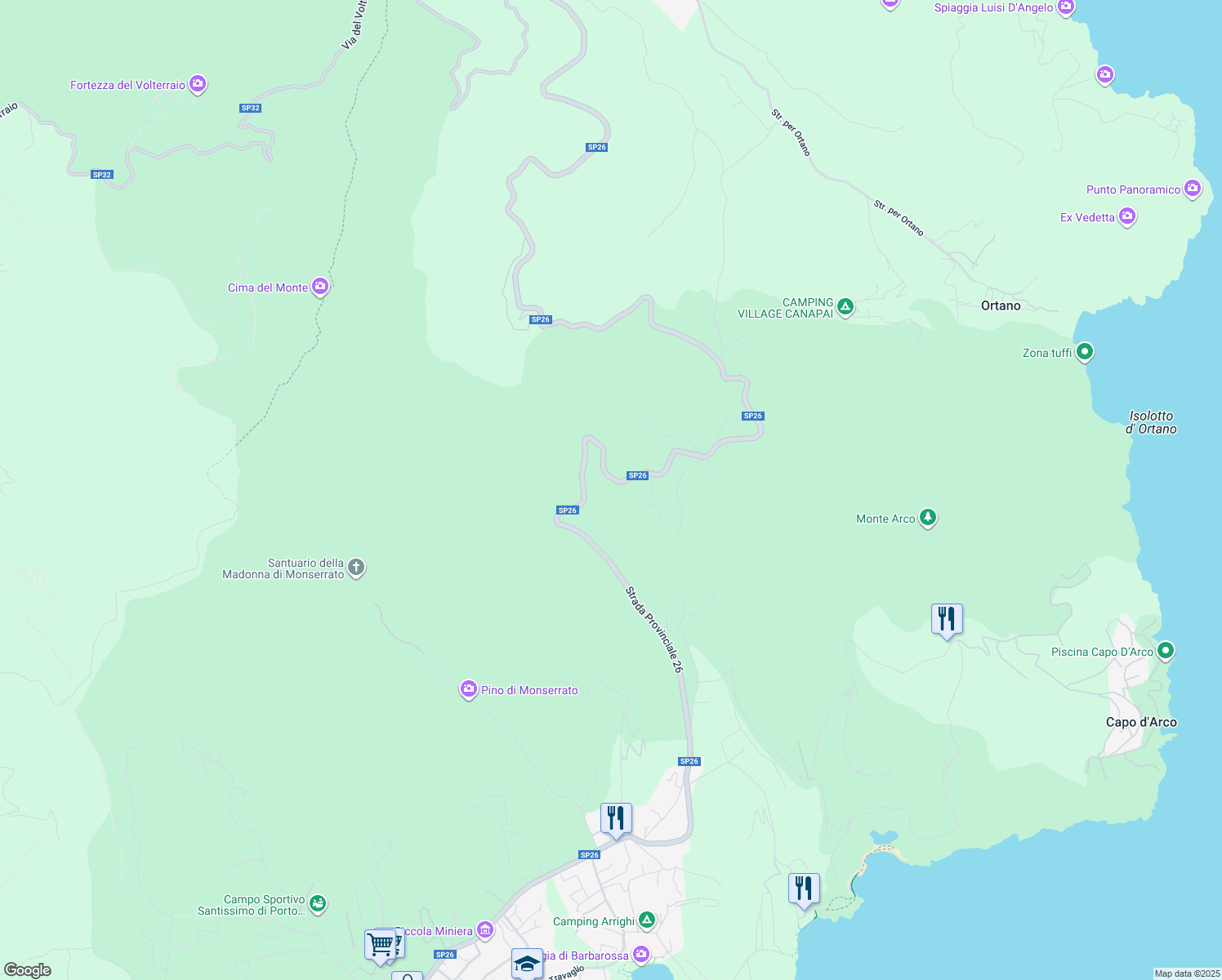 map of restaurants, bars, coffee shops, grocery stores, and more near 171 Via Bivio Boni Cavo in Provincia di Livorno