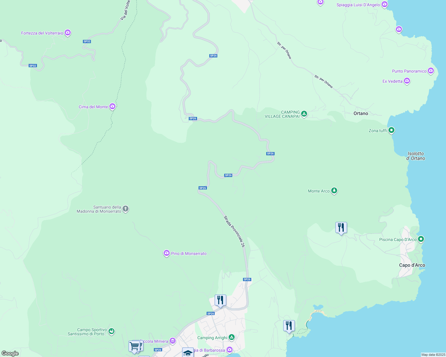 map of restaurants, bars, coffee shops, grocery stores, and more near 171 Via Bivio Boni Cavo in Provincia di Livorno