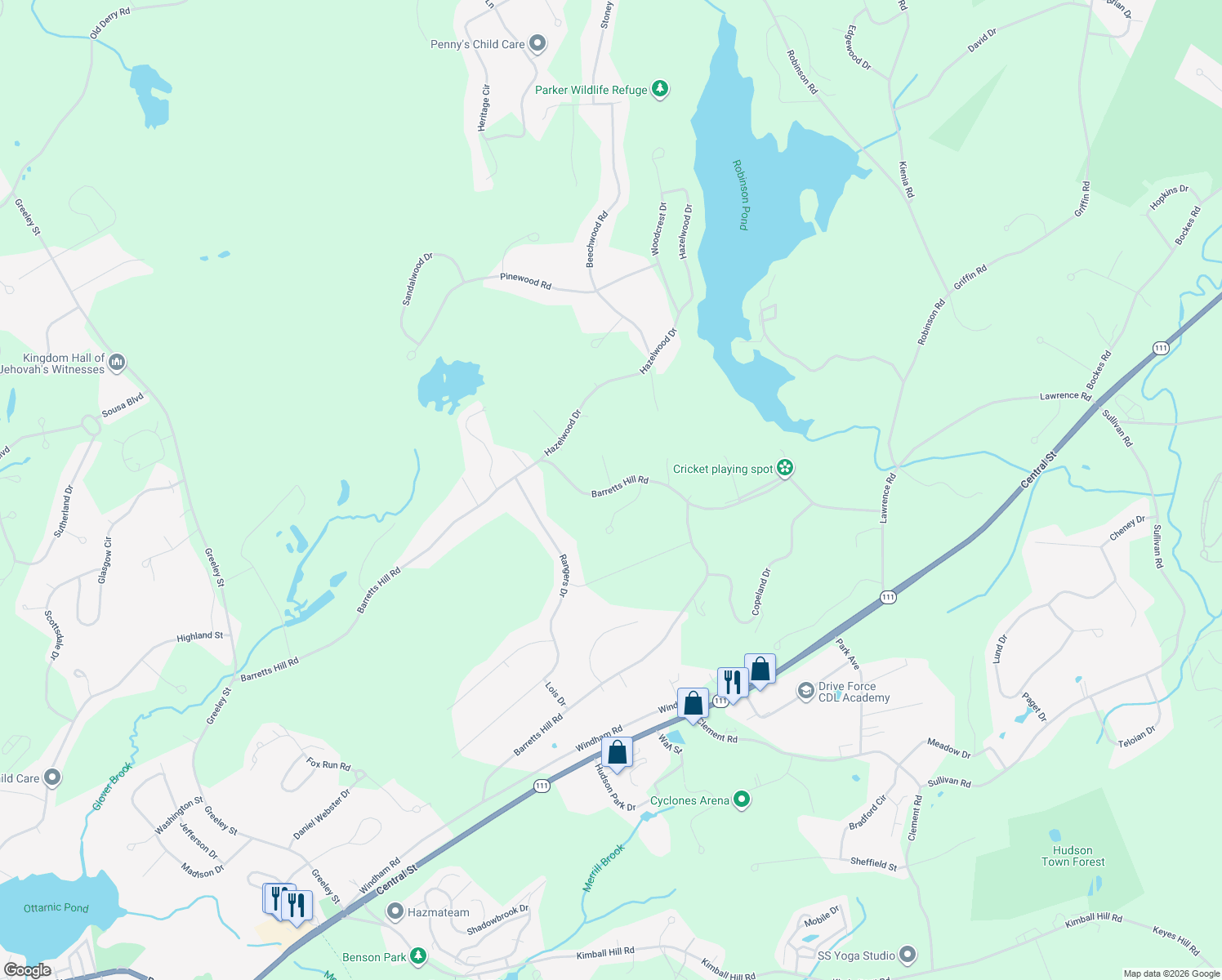 map of restaurants, bars, coffee shops, grocery stores, and more near 91 Barretts Hill Rd in Hudson