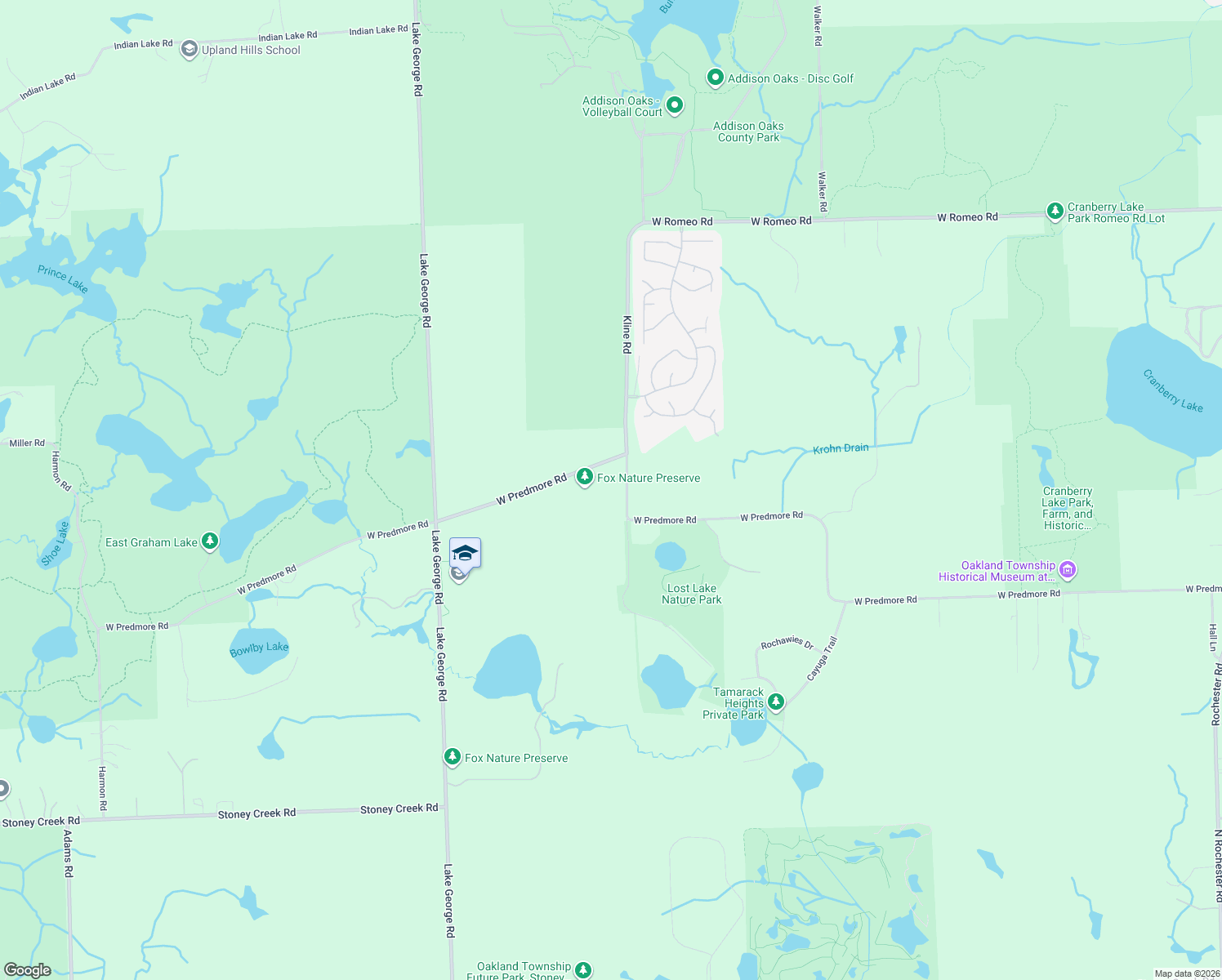 map of restaurants, bars, coffee shops, grocery stores, and more near 750 Kline Rd in Oakland Charter Township