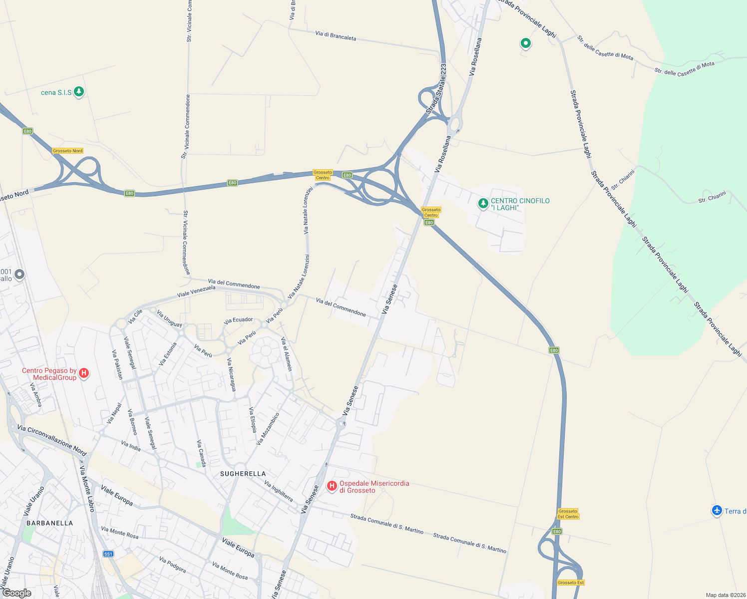 map of restaurants, bars, coffee shops, grocery stores, and more near 8 Via Bolivia in Provincia di Grosseto