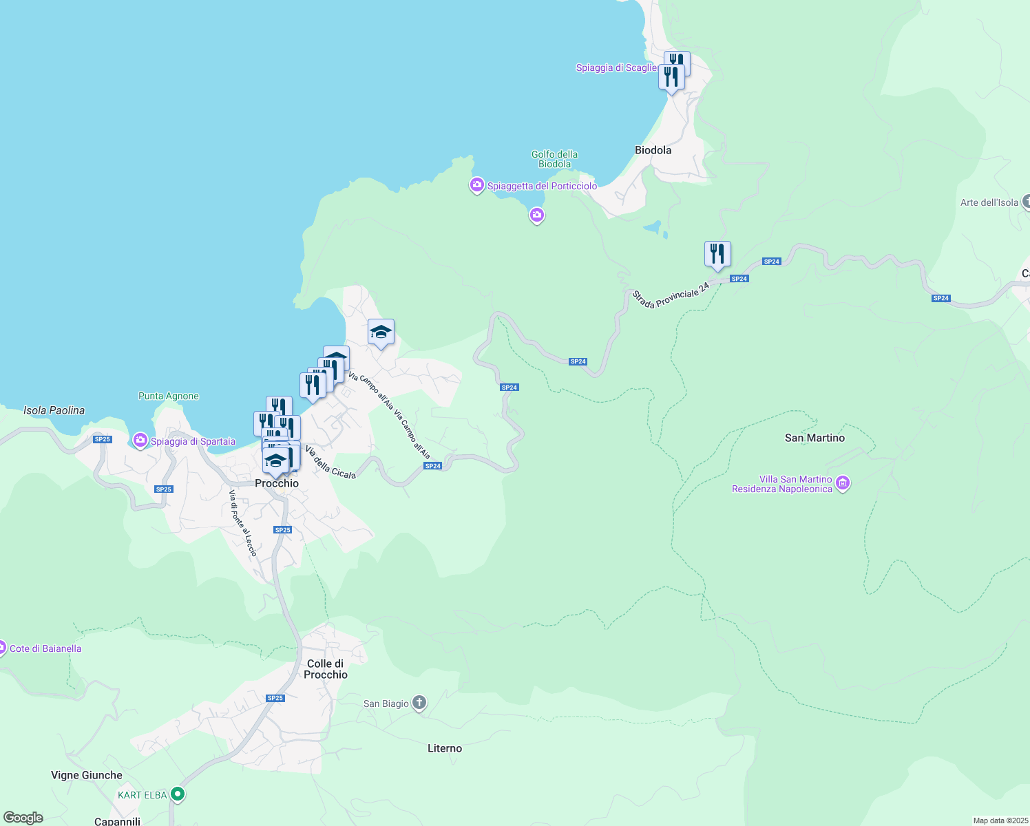 map of restaurants, bars, coffee shops, grocery stores, and more near 13 Via della Cicala in Provincia di Livorno