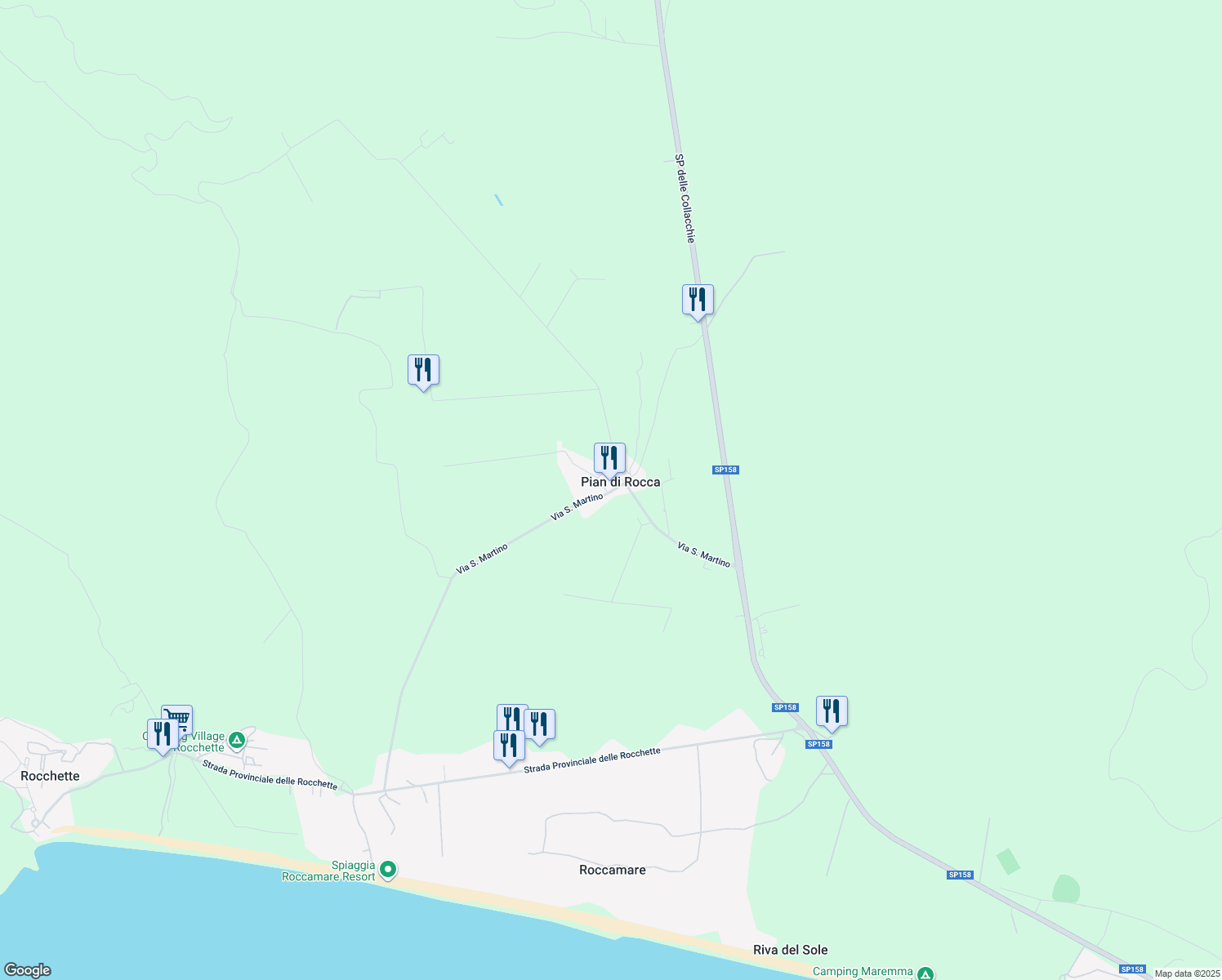 map of restaurants, bars, coffee shops, grocery stores, and more near 678 Via San Martino in Pian di Rocca