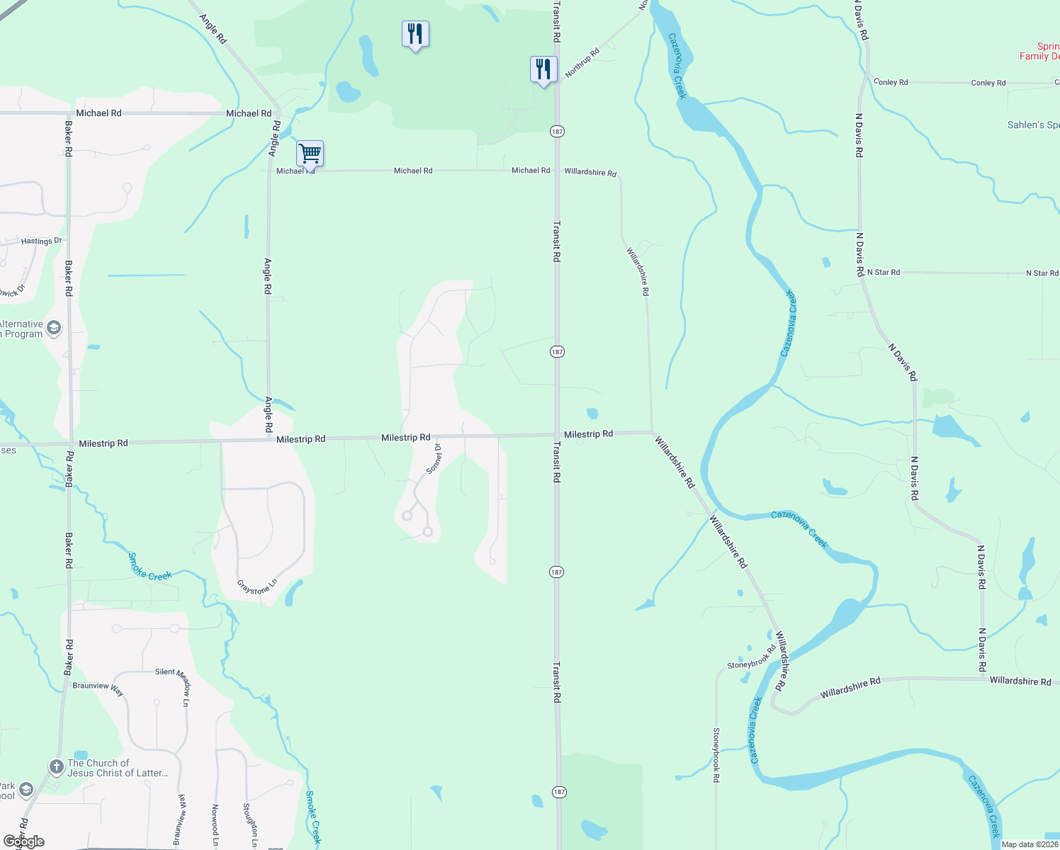 map of restaurants, bars, coffee shops, grocery stores, and more near 7950 Milestrip Rd in Orchard Park