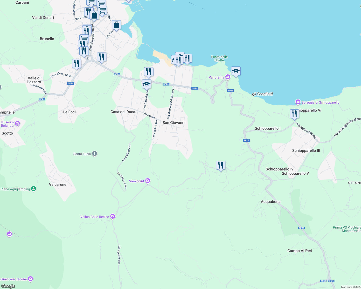 map of restaurants, bars, coffee shops, grocery stores, and more near 68 Via Bucine in San Giovanni
