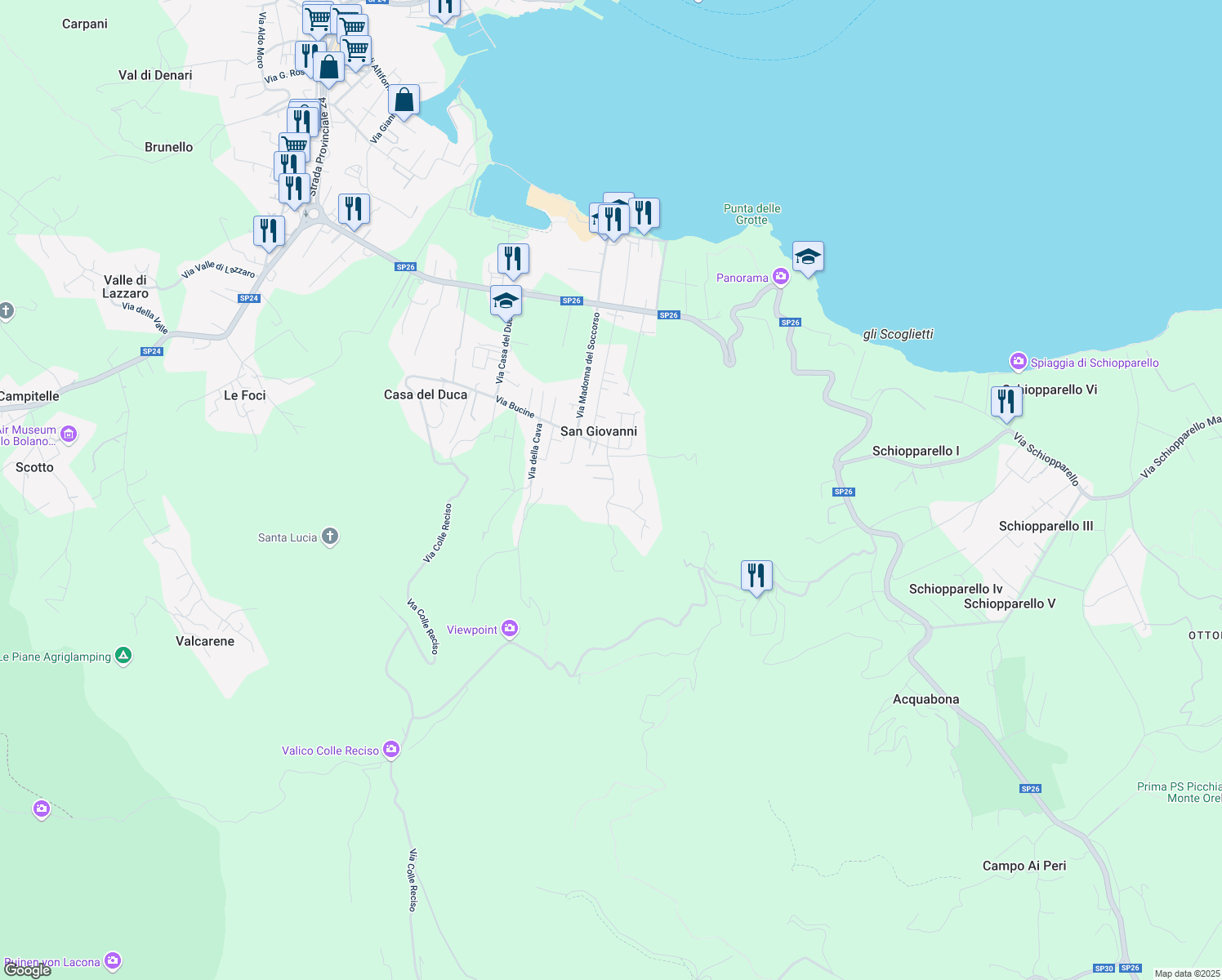 map of restaurants, bars, coffee shops, grocery stores, and more near 68 Via Bucine in San Giovanni