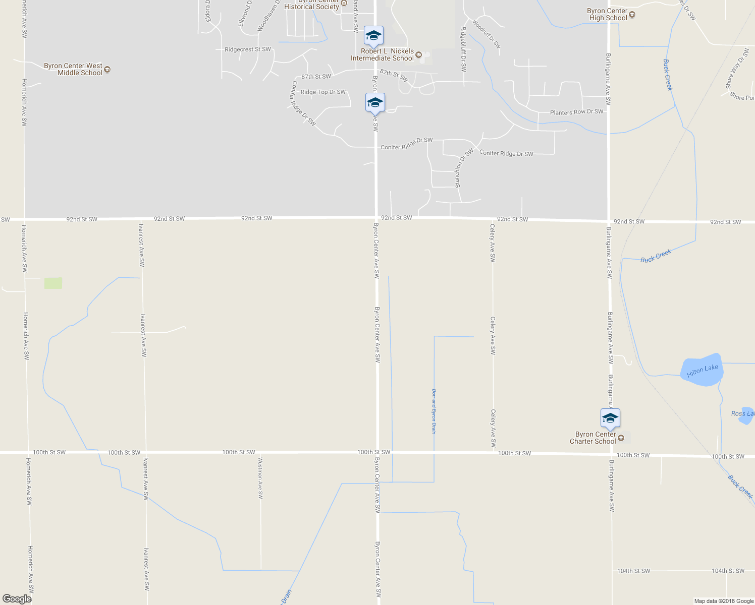 map of restaurants, bars, coffee shops, grocery stores, and more near 9488 Byron Center Avenue Southwest in Byron Center