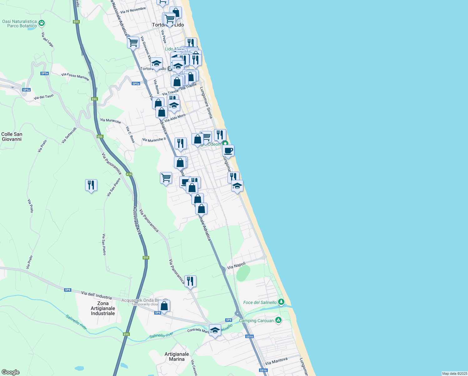 map of restaurants, bars, coffee shops, grocery stores, and more near 5 Via G. Marconi in Tortoreto Lido