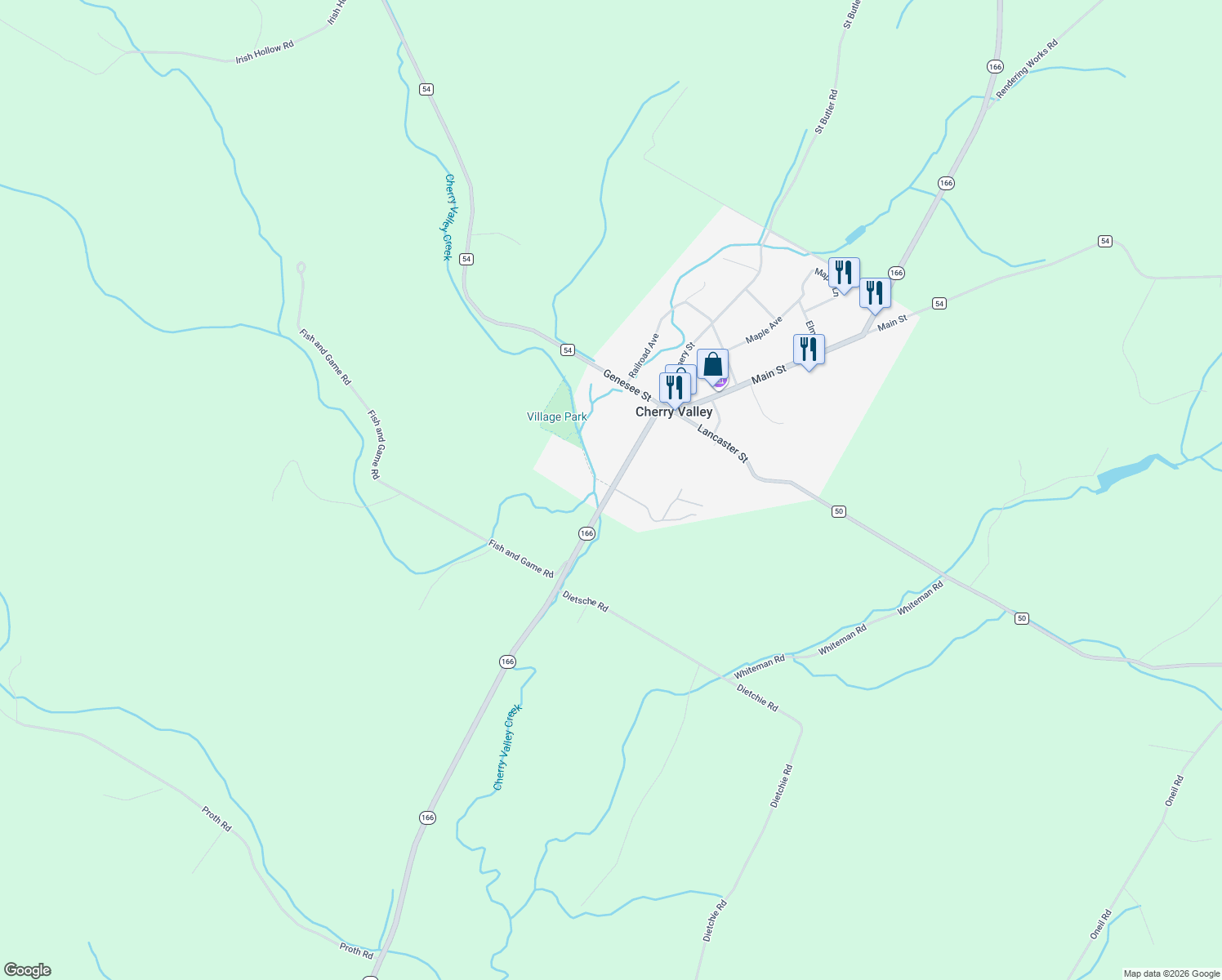 map of restaurants, bars, coffee shops, grocery stores, and more near 77 Alden Street in Cherry Valley
