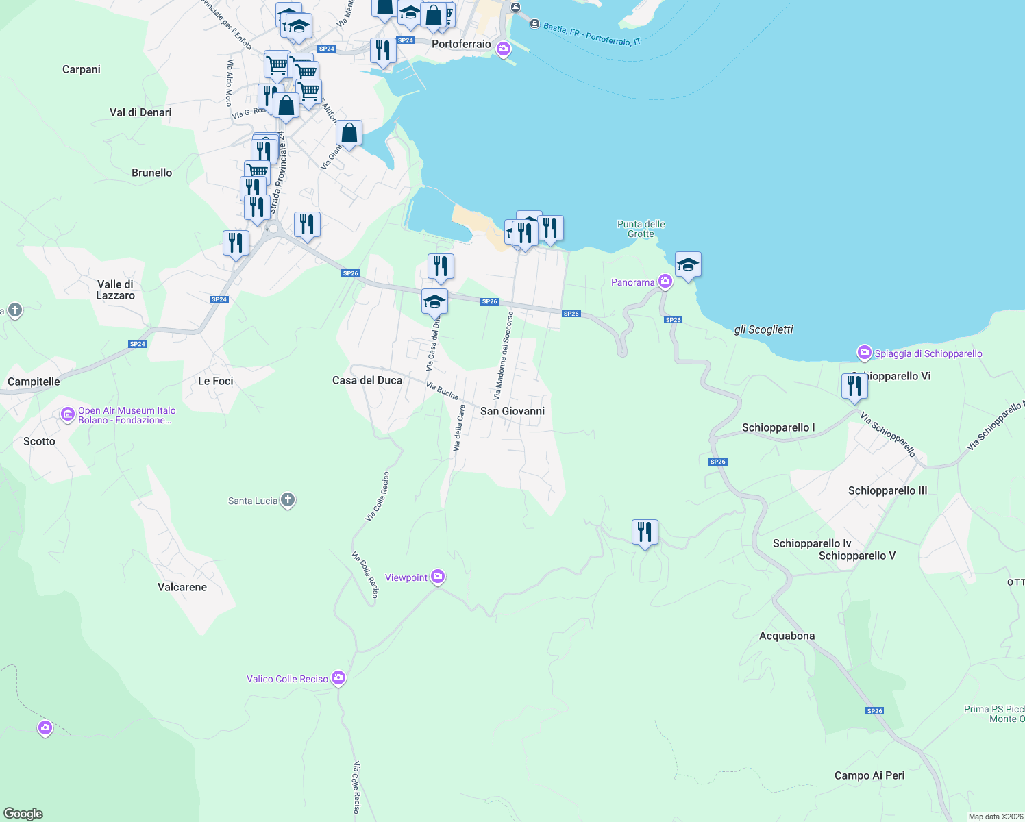 map of restaurants, bars, coffee shops, grocery stores, and more near in San Giovanni