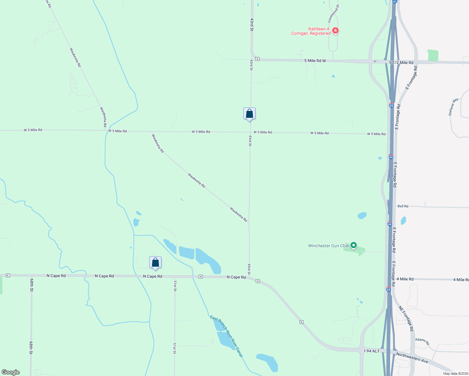 map of restaurants, bars, coffee shops, grocery stores, and more near 2805 43rd Street in Caledonia