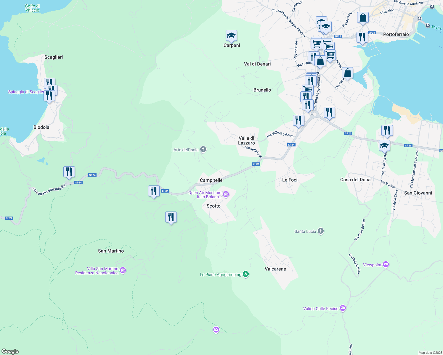 map of restaurants, bars, coffee shops, grocery stores, and more near 4 Via Ceppette in Provincia di Livorno