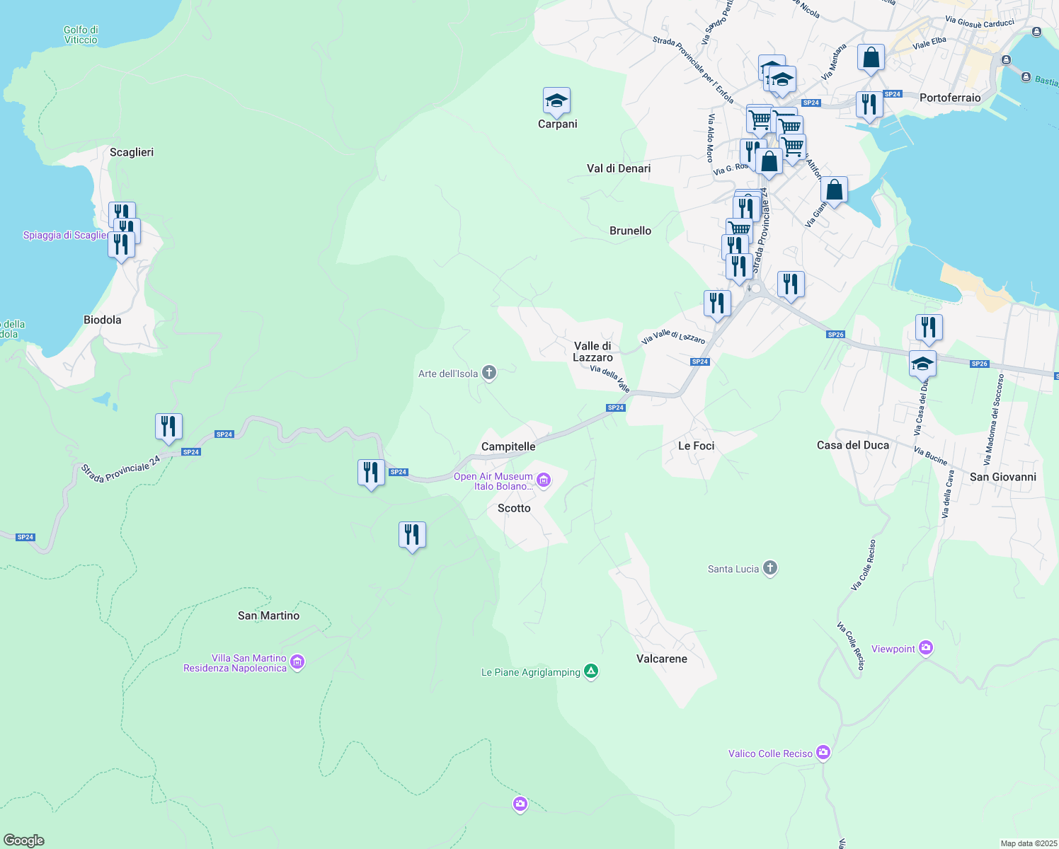 map of restaurants, bars, coffee shops, grocery stores, and more near 4 Via Ceppette in Provincia di Livorno