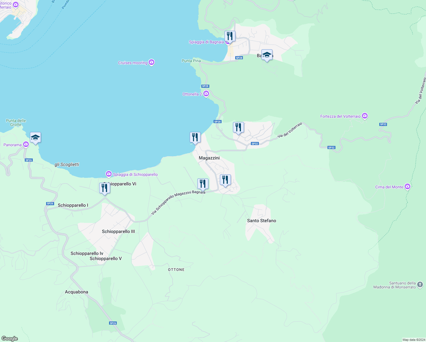 map of restaurants, bars, coffee shops, grocery stores, and more near 65 Via Schiopparello Magazzini Bagnaia in Magazzini