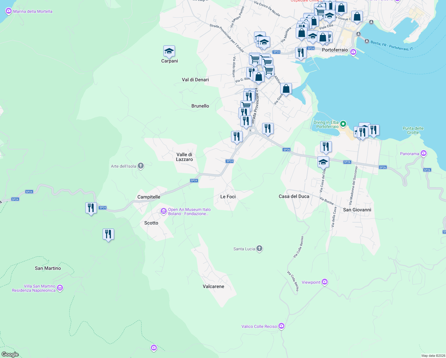 map of restaurants, bars, coffee shops, grocery stores, and more near in Livorno