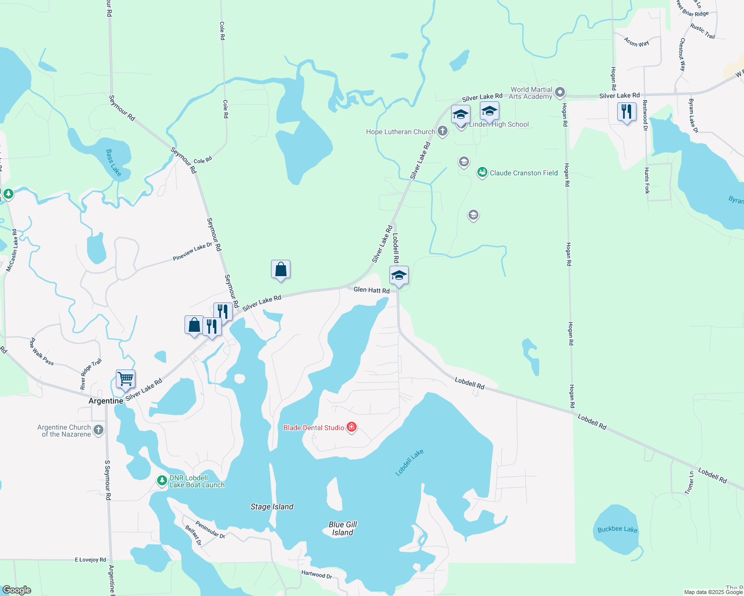 map of restaurants, bars, coffee shops, grocery stores, and more near 7515 Glen Hatt Rd in Linden