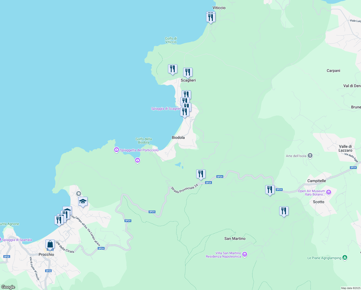 map of restaurants, bars, coffee shops, grocery stores, and more near 14 località Biodola in Portoferraio