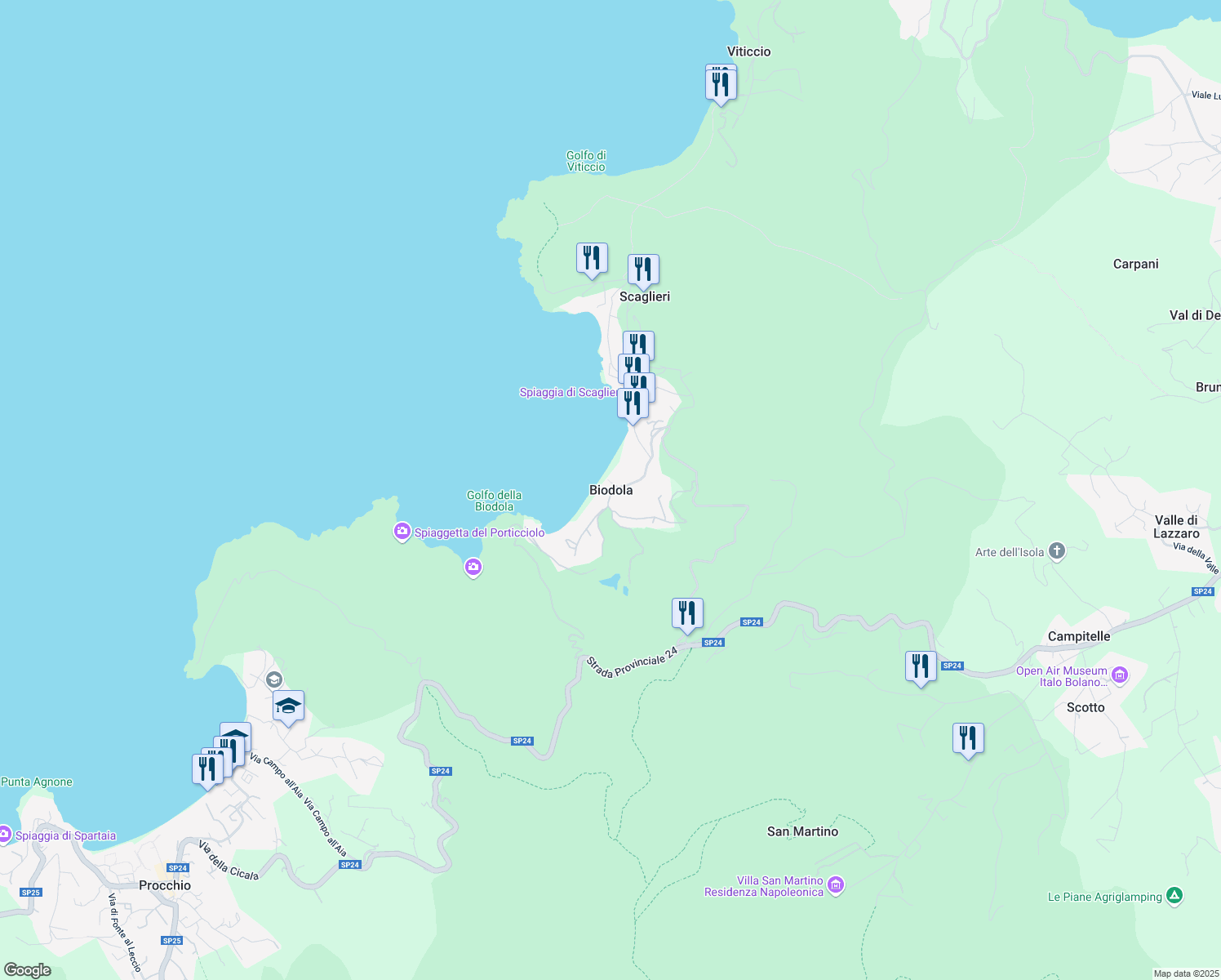 map of restaurants, bars, coffee shops, grocery stores, and more near in Biodola