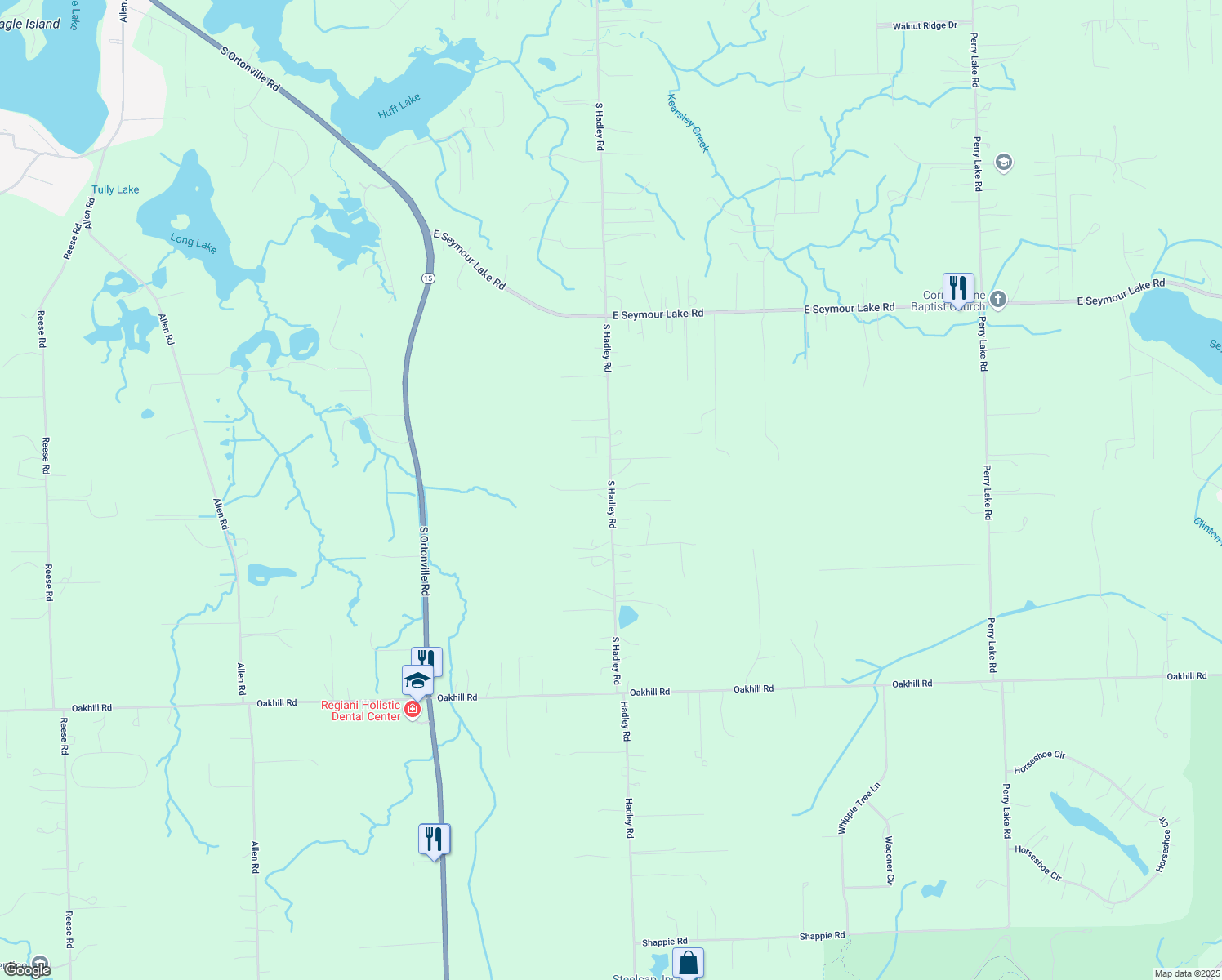 map of restaurants, bars, coffee shops, grocery stores, and more near 3441 South Hadley Road in Brandon Township