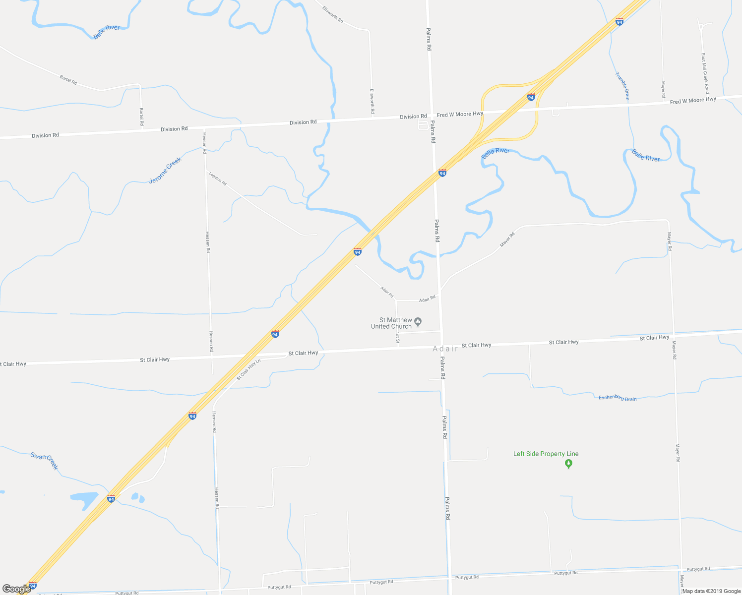 map of restaurants, bars, coffee shops, grocery stores, and more near 8113 Adair Road in Casco