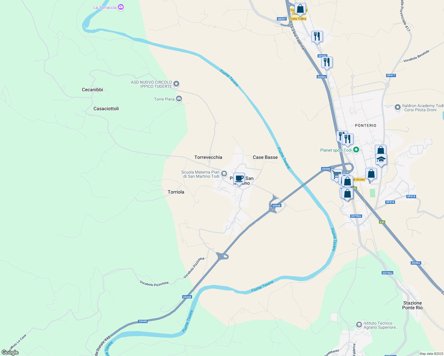 map of restaurants, bars, coffee shops, grocery stores, and more near 99 Frazione Pian San Martino in Pian di San Martino