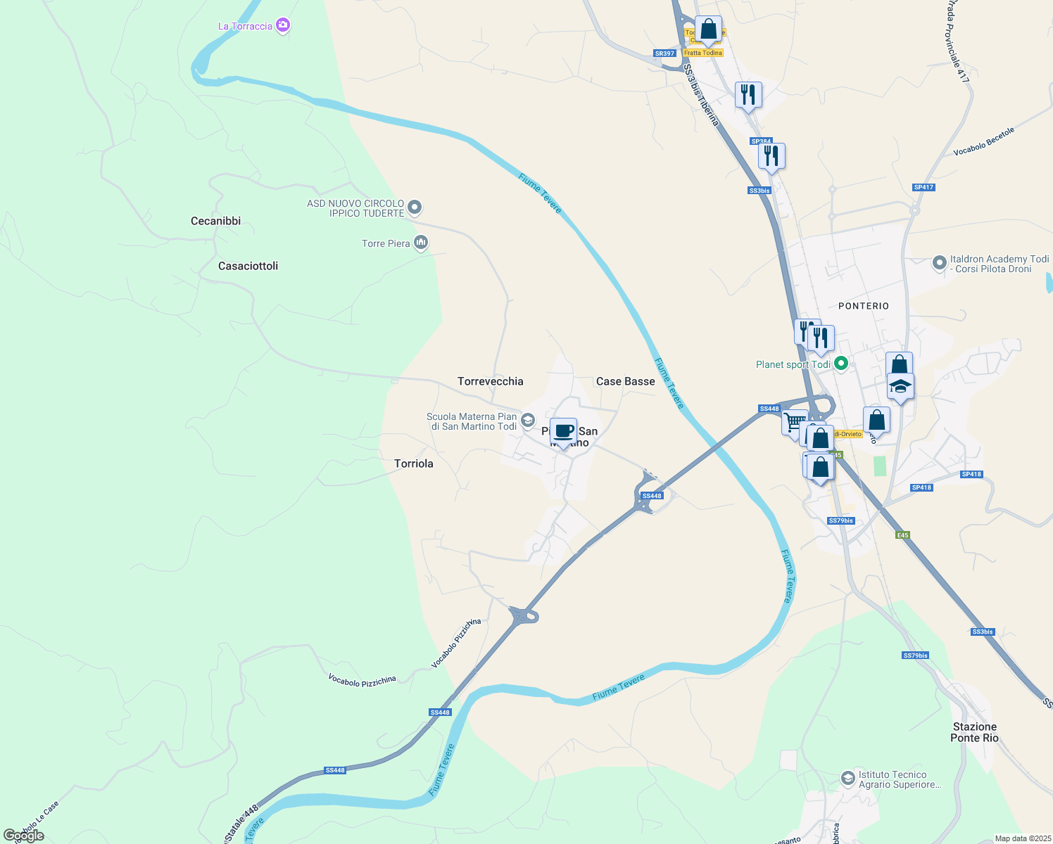 map of restaurants, bars, coffee shops, grocery stores, and more near 99 Frazione Pian San Martino in Pian di San Martino