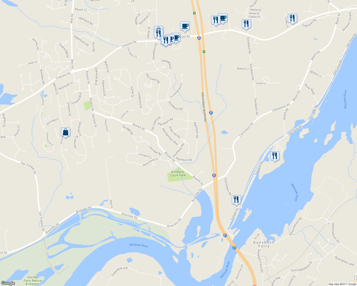 map of restaurants, bars, coffee shops, grocery stores, and more near 23 Montgomery Way in Saratoga County